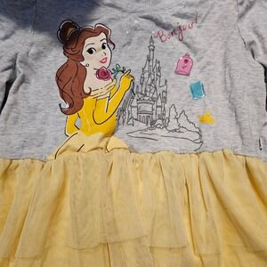 Disney Princess‎ Belle Little Sleepies Top Long Sleeve Gray Yellow Tulle size 10